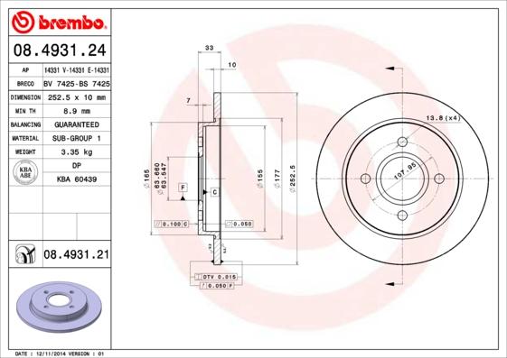 Brembo 08.4931.24 - Jarrulevy inparts.fi