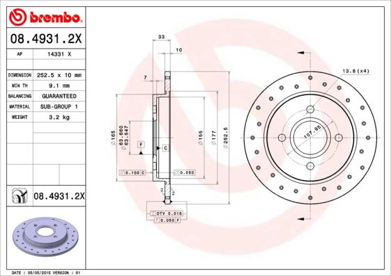 Brembo 08.4931.2X - Jarrulevy inparts.fi