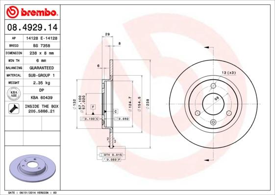 Brembo 08.4929.14 - Jarrulevy inparts.fi