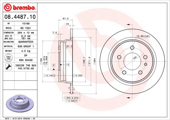 Brembo 08.4487.10 - Jarrulevy inparts.fi