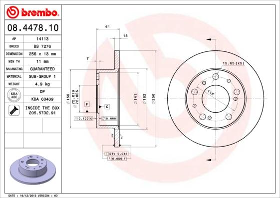 Brembo 08.4478.10 - Jarrulevy inparts.fi