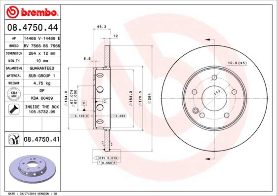 Brembo 08.4750.44 - Jarrulevy inparts.fi