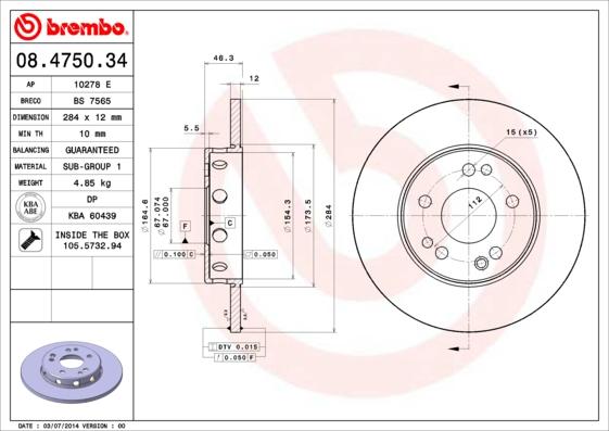 Brembo 08.4750.34 - Jarrulevy inparts.fi