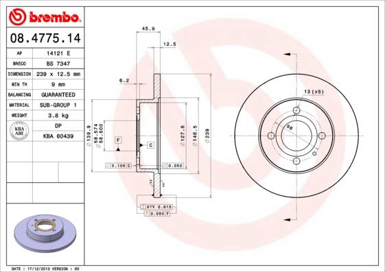 Brembo 08.4775.14 - Jarrulevy inparts.fi