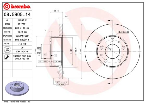 Brembo 08.5905.14 - Jarrulevy inparts.fi