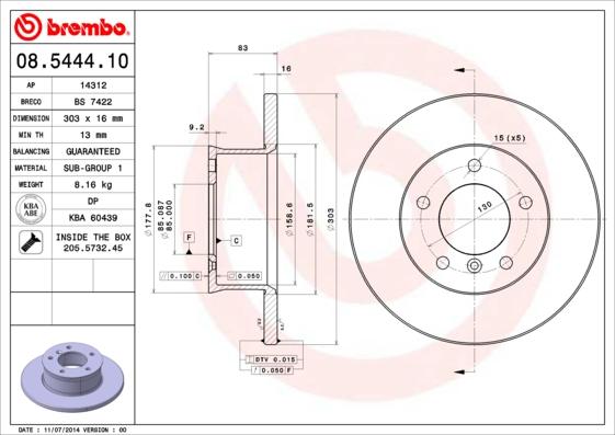 Brembo 08.5444.10 - Jarrulevy inparts.fi