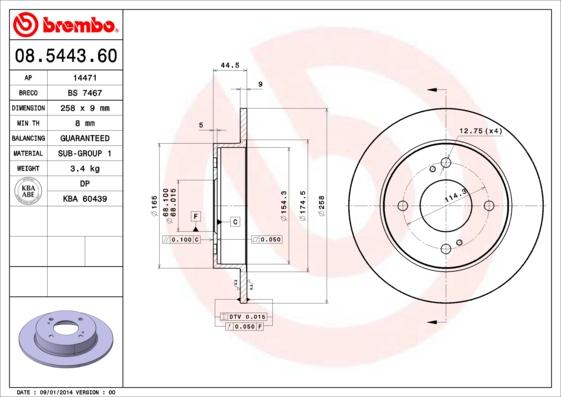 Brembo 08.5443.60 - Jarrulevy inparts.fi