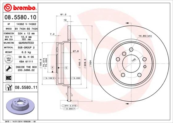 Brembo 08.5580.10 - Jarrulevy inparts.fi