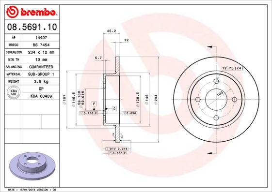 Brembo 08.5691.10 - Jarrulevy inparts.fi