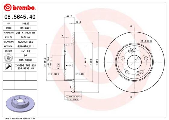 Brembo 08.5645.40 - Jarrulevy inparts.fi