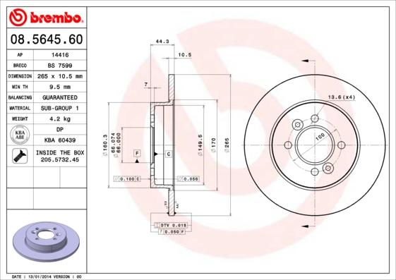 Brembo 08.5645.60 - Jarrulevy inparts.fi