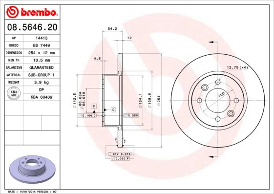 Brembo 08.5646.20 - Jarrulevy inparts.fi