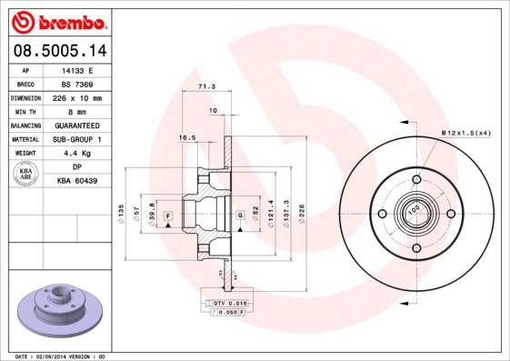 Brembo 08.5005.14 - Jarrulevy inparts.fi