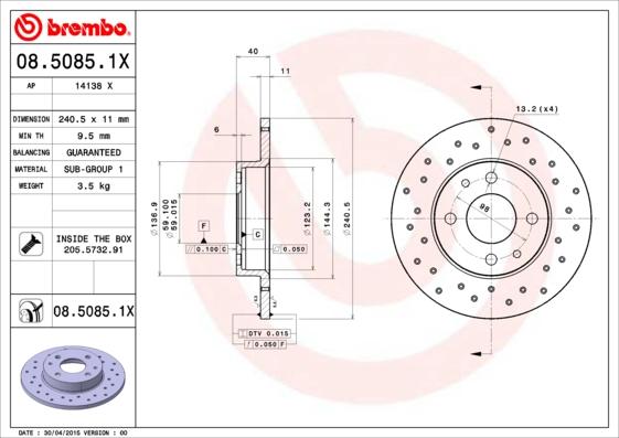 Brembo 08.5085.1X - Jarrulevy inparts.fi