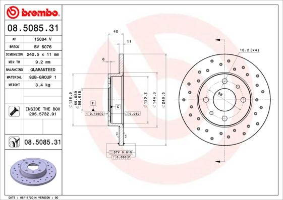 Brembo 08.5085.31 - Jarrulevy inparts.fi