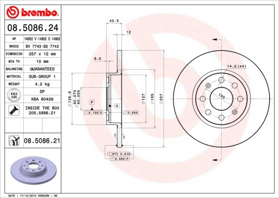 Brembo 08.5086.21 - Jarrulevy inparts.fi