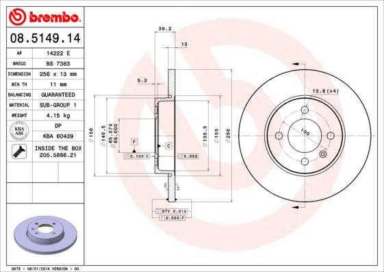 Brembo 08.5149.14 - Jarrulevy inparts.fi