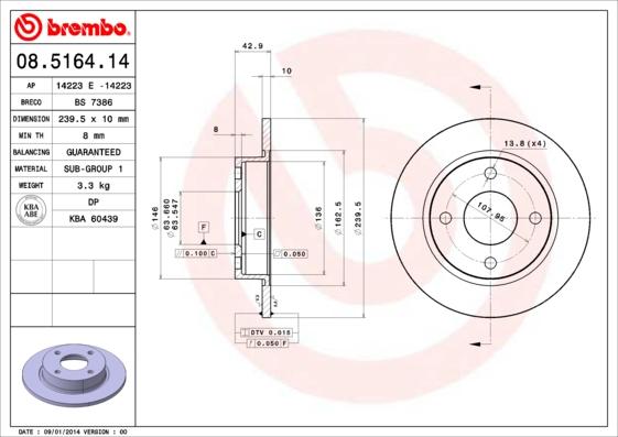 Brembo 08516414 - Jarrulevy inparts.fi