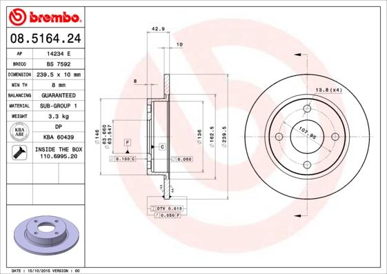 Brembo 08.5164.24 - Jarrulevy inparts.fi