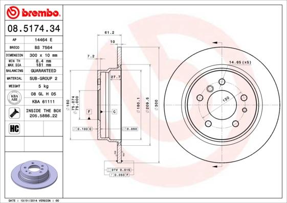 Brembo 08.5174.34 - Jarrulevy inparts.fi