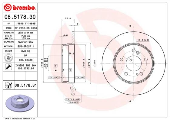 Brembo 08.5178.31 - Jarrulevy inparts.fi