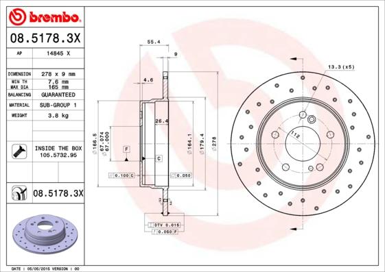 Brembo 08.5178.3X - Jarrulevy inparts.fi