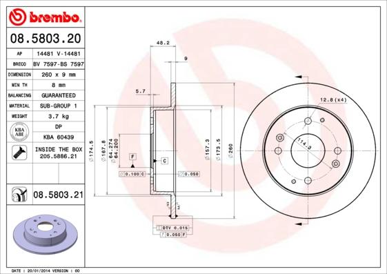 Brembo 08.5803.20 - Jarrulevy inparts.fi