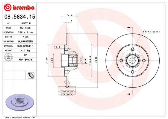 Brembo 08.5834.15 - Jarrulevy inparts.fi