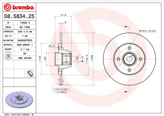 Brembo 08.5834.25 - Jarrulevy inparts.fi