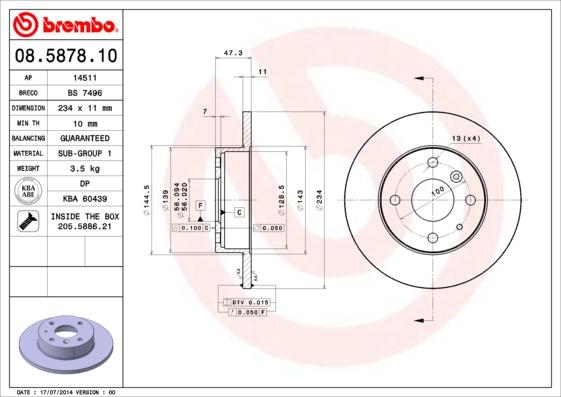 Brembo 08.5878.10 - Jarrulevy inparts.fi