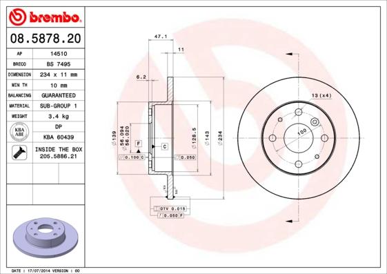 Brembo 08.5878.20 - Jarrulevy inparts.fi