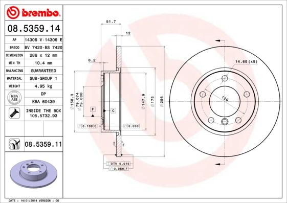 Brembo 08.5359.14 - Jarrulevy inparts.fi