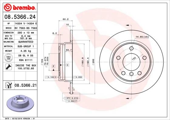 Brembo 08.5366.21 - Jarrulevy inparts.fi