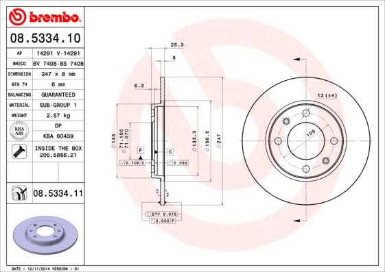 Brembo 08.5334.10 - Jarrulevy inparts.fi