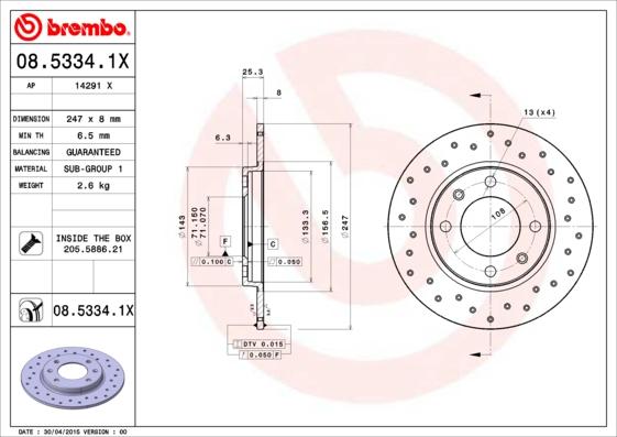 Brembo 08.5334.1X - Jarrulevy inparts.fi