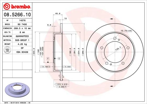 Brembo 08.5266.10 - Jarrulevy inparts.fi