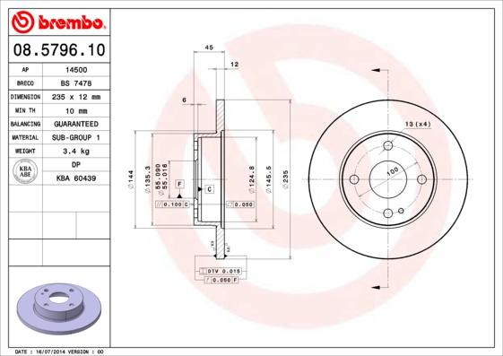 Brembo 08.5796.10 - Jarrulevy inparts.fi