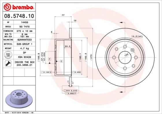 Brembo 08.5748.10 - Jarrulevy inparts.fi