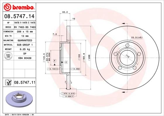 Brembo 08.5747.14 - Jarrulevy inparts.fi