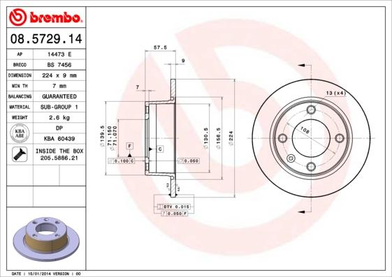 Brembo 08.5729.14 - Jarrulevy inparts.fi