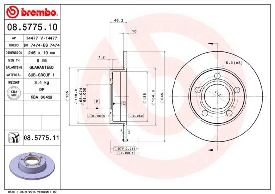 Brembo 08.5775.10 - Jarrulevy inparts.fi