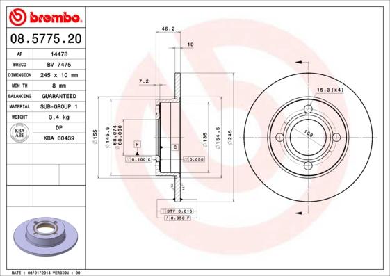 Brembo 08.5775.20 - Jarrulevy inparts.fi