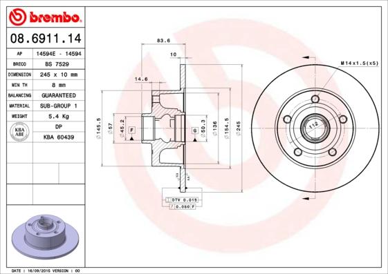 Brembo 08.6911.14 - Jarrulevy inparts.fi