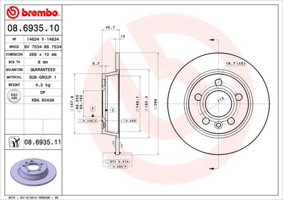 Brembo 08.6935.11 - Jarrulevy inparts.fi