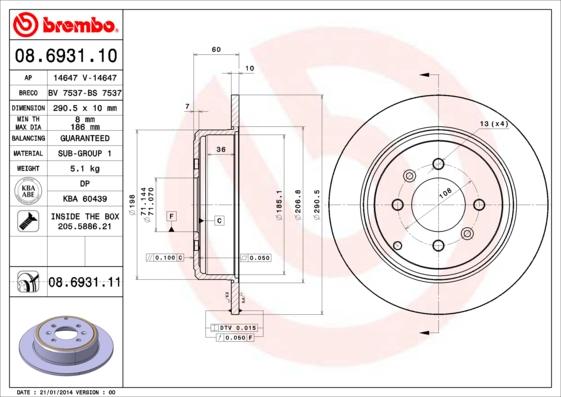 Brembo 08.6931.11 - Jarrulevy inparts.fi