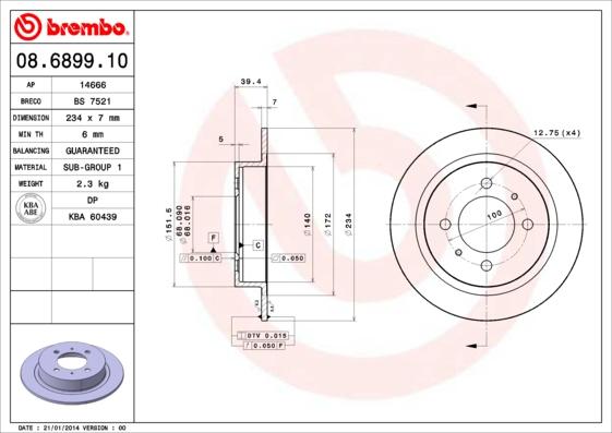 Brembo 08.6899.10 - Jarrulevy inparts.fi