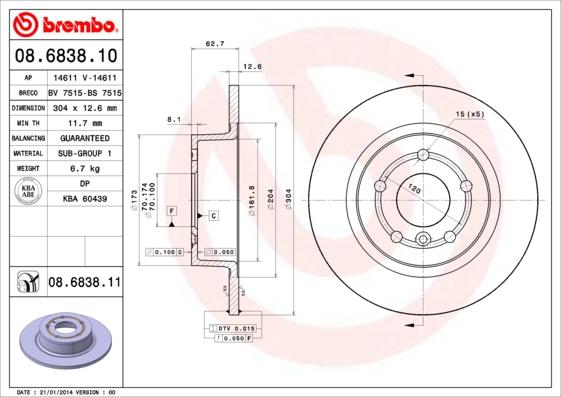 Brembo 08.6838.10 - Jarrulevy inparts.fi