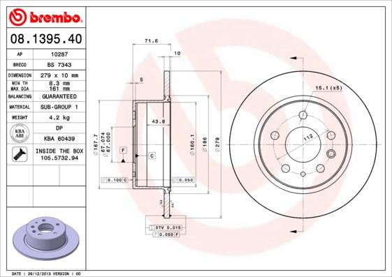 Brembo 08.1395.40 - Jarrulevy inparts.fi