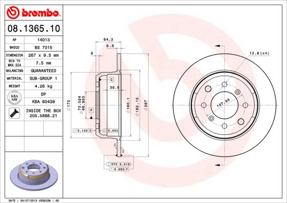 Brembo 08.1365.10 - Jarrulevy inparts.fi