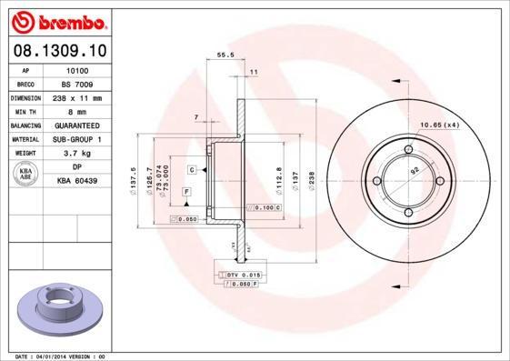 Brembo 08.1309.10 - Jarrulevy inparts.fi